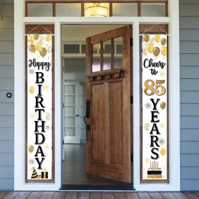LASKYER Happy 85th Birthday Decorations,85th Gold Balloon Birthday Theme Door Hanging Banner Sign - Cheers to 85 Years Old Bday Party Supplies.