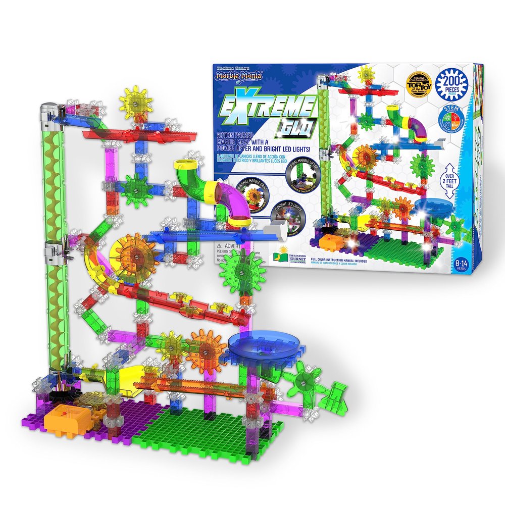 The Learning Journey: Techno Gears Marble Mania - Extreme Glo (200+ pcs) - Glow in The Dark Marble Run for Kids Ages 8-14 Years - Award Winning Toys