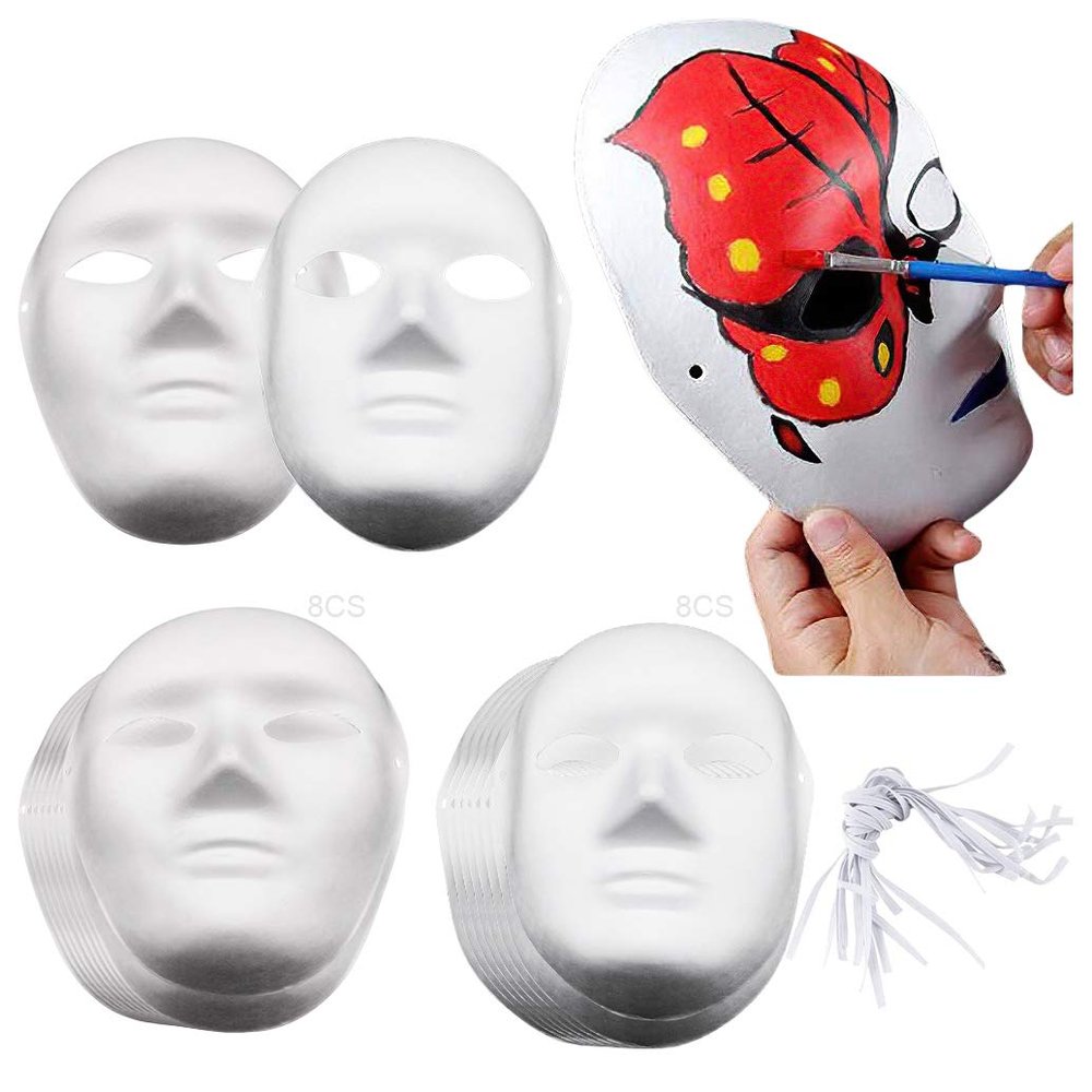 Lynkaye White Plain Masks,16 pcs DIY Unpainted Masquerade Masks Craft Mardi Gras Dance Cosplay Party Mask Costume (8 male+ 8 famal)