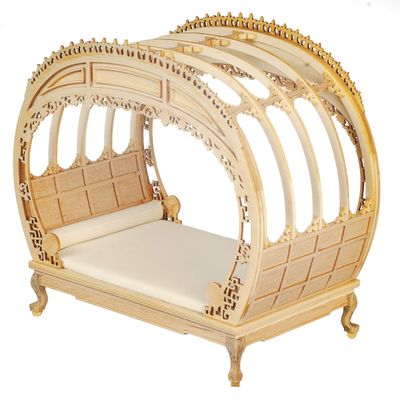 Melody Jane Dollhouse Rococo Chippendale Double Bed Bare Wood JBM Bedroom Furniture 1:12