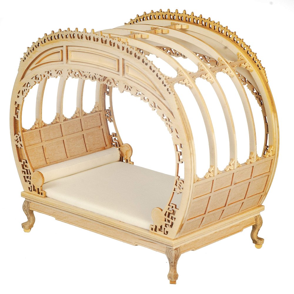 Melody Jane Dollhouse Rococo Chippendale Double Bed Bare Wood JBM Bedroom Furniture 1:12