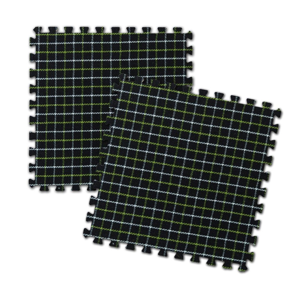 KXMYT Soft Play Mats for Children, EVA Interlocking Puzzle Foam Non-Slip Floor Mat with Edges, Thick 1 cm Cotton Linen Plaid Surface, for Bedroom/Study/Bay Window/Dormitory,Green,24