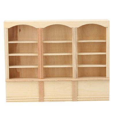 Mini Miniature Library Dollhouse Decoration Cabinet, Dollhouse Furniture, for Study Room for Living Room(Wood Color (Triple Bookcase))