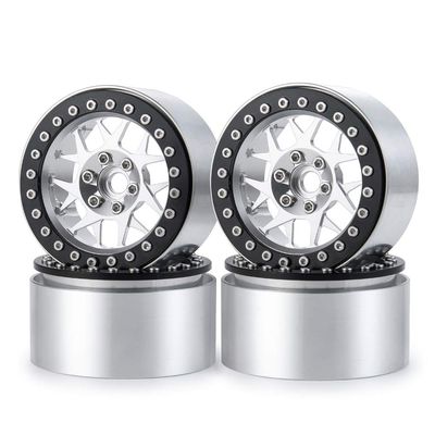 RCLIONS 2.2inch Beadlock Wheels Rims 35mm for 1/10th Scale RC Crawler Model Car Wraith 90018 -Pack of 4 (Black+silver)