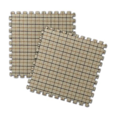 KXMYT Soft Play Mats for Children, EVA Interlocking Puzzle Foam Non-Slip Floor Mat with Edges, Thick 1 cm Cotton Linen Plaid Surface, for Bedroom/Study/Bay Window/Dormitory,Brown,24