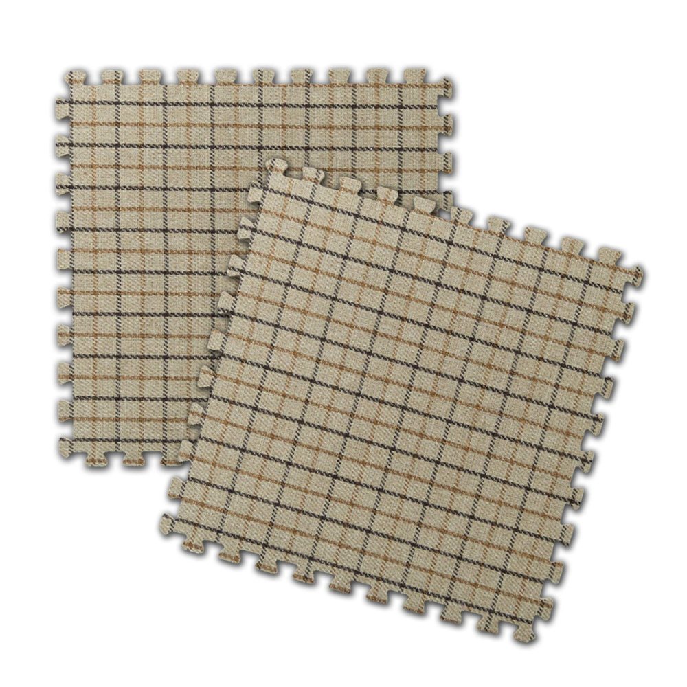 KXMYT Soft Play Mats for Children, EVA Interlocking Puzzle Foam Non-Slip Floor Mat with Edges, Thick 1 cm Cotton Linen Plaid Surface, for Bedroom/Study/Bay Window/Dormitory,Brown,24