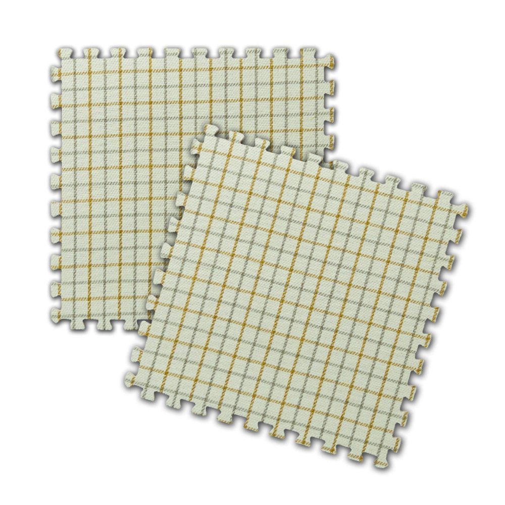 KXMYT Soft Play Mats for Children, EVA Interlocking Puzzle Foam Non-Slip Floor Mat with Edges, Thick 1 cm Cotton Linen Plaid Surface, for Bedroom/Study/Bay Window/Dormitory,Beige,24