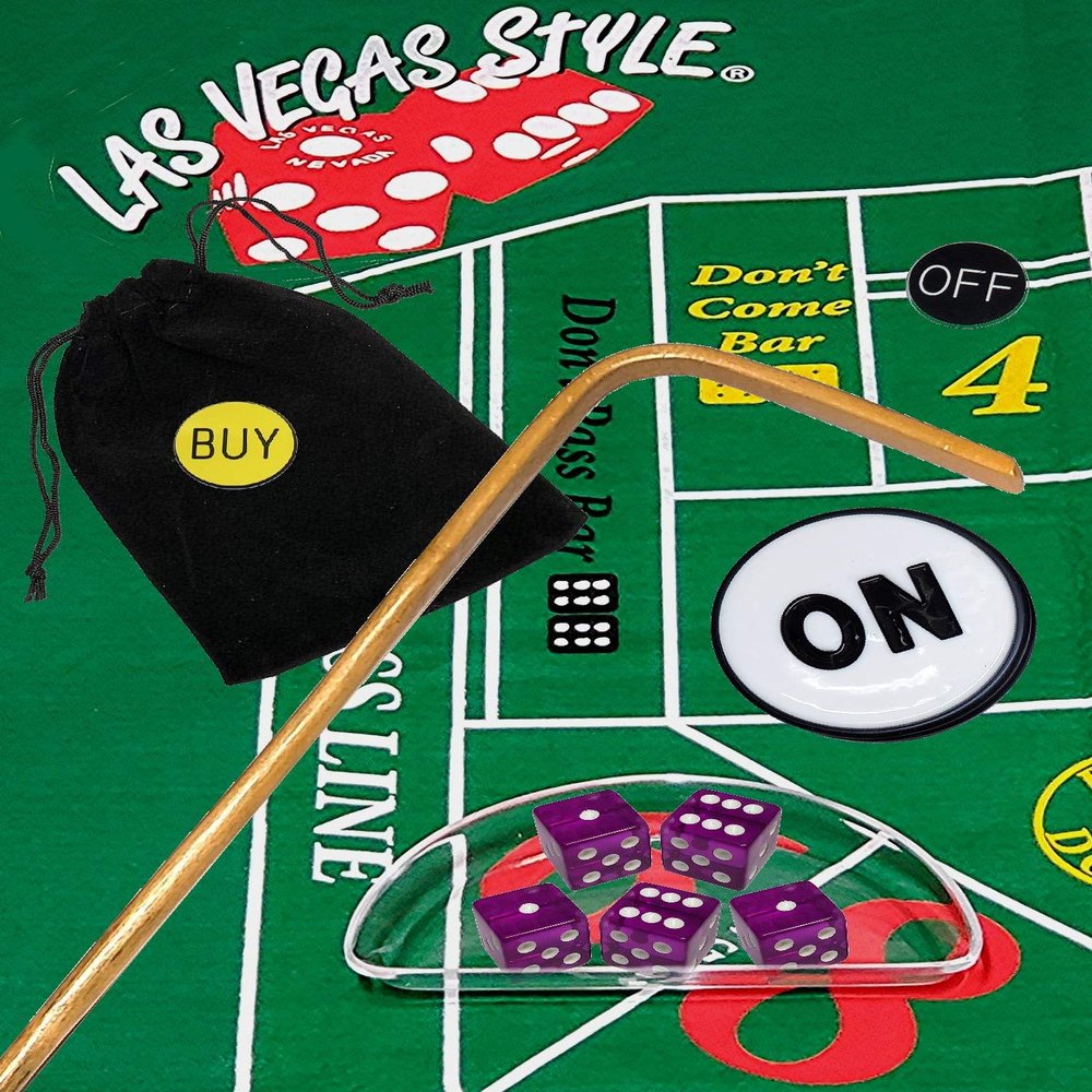 Cyber-Deals Craps Kit Sets Including 19mm Dice (Set of 5), Layout, Stick, Acrylic Dice Boat & Accessories (Purple)