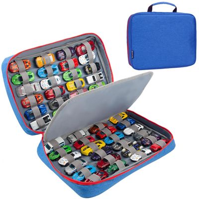 KISLANE Car Storage Case Organizer for 48 Vehicles Portable 1:64 Scale Die-Cast Collection Carrying Case with Elastic Slots, Travel Storage Bag for Collectors, Blue