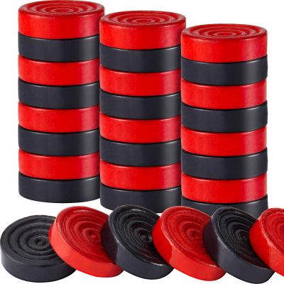24 Pieces Wooden Checkers Pieces 1.06 Inch Checkers Board Game Pieces Stackable Ridge in Drawstring Storage Pouch, Red and Black