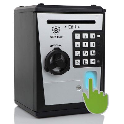 Lyght Mini ATM Savings Bank for Real Money, Electronic Voice Piggy Banks, Fingerprint Password, Kids Safe Box, Cool Stuff Gift for Boys and Girls Silver/Black