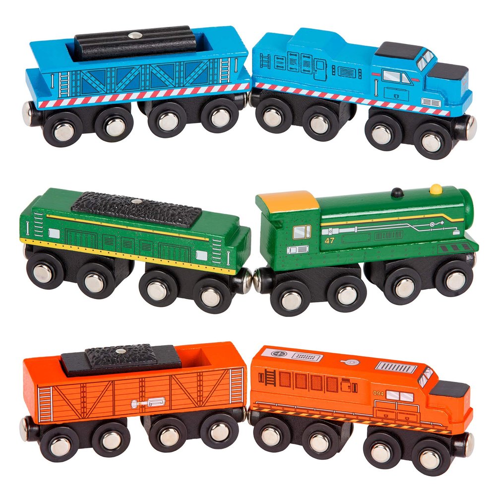 Battat Classic Trains 6 Pieces Wooden Railroad Set Magnetic Toy Trains Train Engines & Cars 3+ Years Wooden Locomotives & Freight Cars