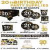 20th Birthday Party Supplies for 30 Guests  Complete Pack with 9" & 7" Plates, 12 oz Cups, Napkins, Table Cover, Banner, Cake Topper, Candle & Photo Props  Happy 20th Birthday Decorations view 2