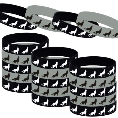 Oringaga 24PCS Wolf Themed Party Rubber Wristbands, Wolf Animal Printed Birthday Party Favors Supplies Decorations Gifts Prize Goodie Bag Favor Silicone Wristband