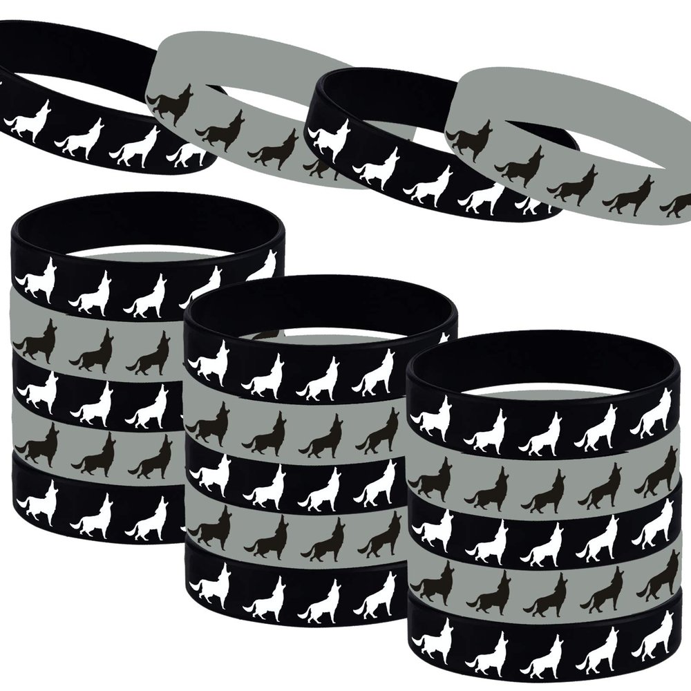 Oringaga 24PCS Wolf Themed Party Rubber Wristbands, Wolf Animal Printed Birthday Party Favors Supplies Decorations Gifts Prize Goodie Bag Favor Silicone Wristband
