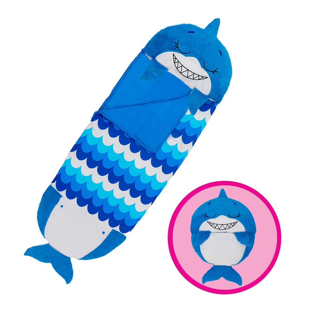 Happy Nappers: Pillow & Sleepy Sack: Large - Blue Shark - 66 x 30, 2-in-1: Plush Animal Opens Into Sleeping Bag, Soft Play & Nap Character, Kids 3+
