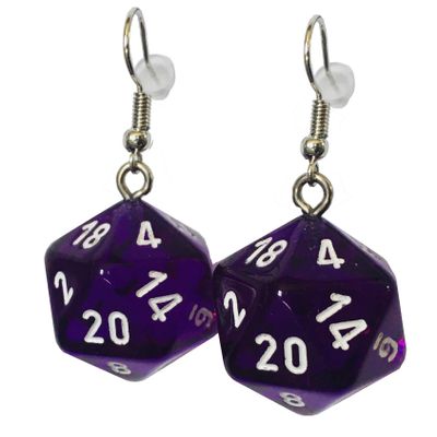 d20 Dice Earrings - Hook with Earnuts (Dark Purple)
