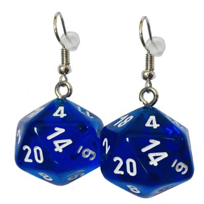 d20 Dice Earrings - Hook with Earnuts (Dark Blue)
