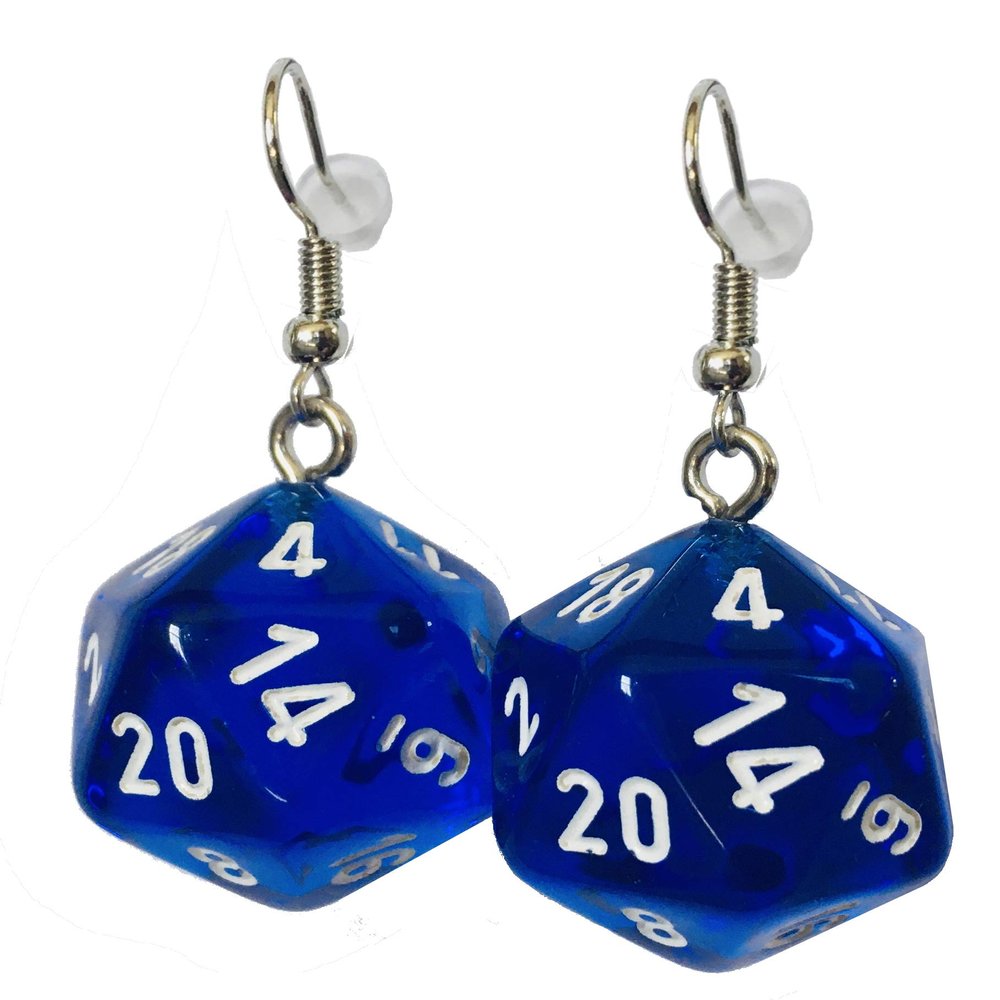 d20 Dice Earrings - Hook with Earnuts (Dark Blue)