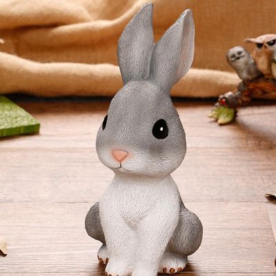 Resin Bunny Piggy Bank Cute Rabbit Money Bank Cartoon Rabbit Easter Table Bunny Figurine Kids Small Change Organizer Easter Party Kids Favor Grey