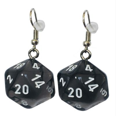 d20 Dice Earrings - Hook with Earnuts (Grey (White #s))