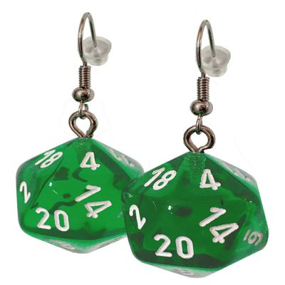 d20 Dice Earrings - Hook with Earnuts (Emerald Green)
