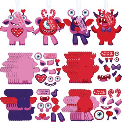 Sumind 36 Sets Valentine's Day Craft Kits for Kids DIY Ornament Valentine Class Game Activities Paper Craft Hanging Ornament for Valentines Day Decorations
