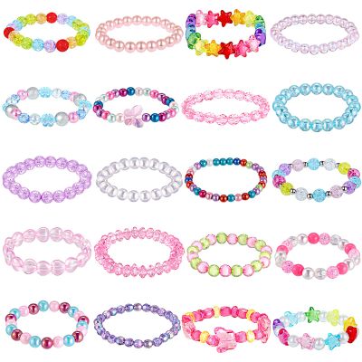 20 Pieces Girl Beaded Bracelets Cute Rainbow Bead Colorful Bracelets Princess Stretchy Wristband for Prince Birthday Present