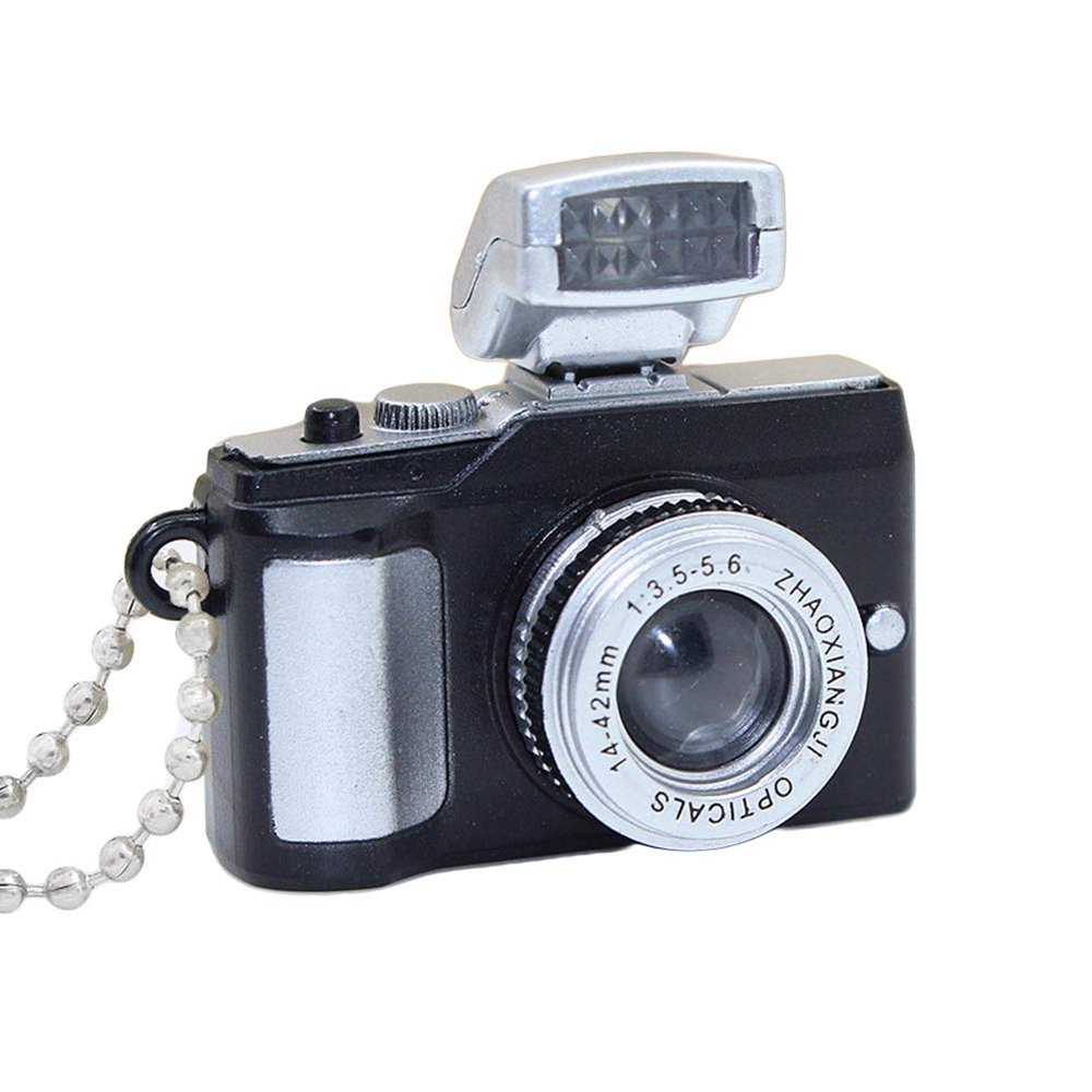 Mini Camera LED Keychain Key Ring Toy with Flashlight Sound Bag Phone Pendant,Perfect Child Intellectual Toy Gift Set Black