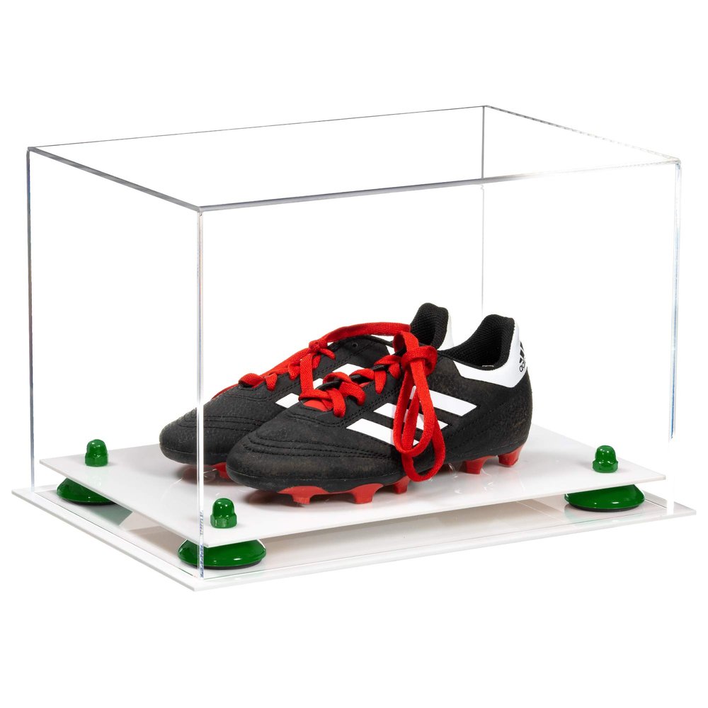 Better Display Cases Acrylic Kids Shoes Display Case - Medium Rectangle Box with Clear Case, Green Risers and White Base 12" x 8.25" x 8" (A004, V41)
