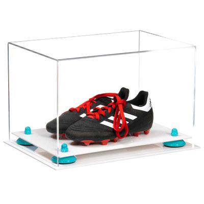 Better Display Cases Acrylic Kids Shoes Display Case - Medium Rectangle Box with Clear Case, Blue Risers and White Base 12" x 8.25" x 8" (A004, V41)