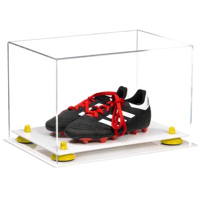 Better Display Cases Acrylic Kids Shoes Display Case - Medium Rectangle Box with Clear Case, Yellow Risers and White Base 12" x 8.25" x 8" (A004, V41)