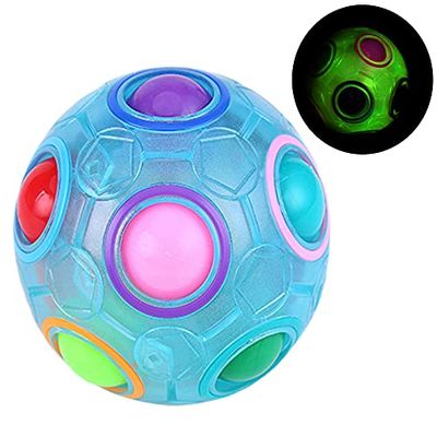 TANCH Glow in Dark Magic Rainbow Puzzle Ball Luminous Stress Reliever Ball Cube Brain Teaser Games Football Fidget Cube Toys for Kids Adults