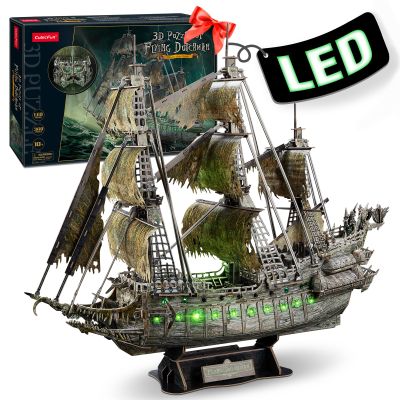 CubicFun 3D Puzzles for Adults Green LED Flying Dutchman, 360 Pieces Pirate Ship Arts & Crafts for Adults Gifts for Men Women Model Kit, Lighting Ghost Ship Valentines Day Gifts for Him