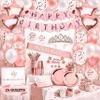 225 PC Rose Gold Birthday Party Decorations Kit for Girls, Teens, Women - Happy Birthday Banner, Curtains, Table Runner, Balloons, Sash, Tiara, Cake Topper, Plates, Cups, Napkins, Straws for 25 Guests view 1