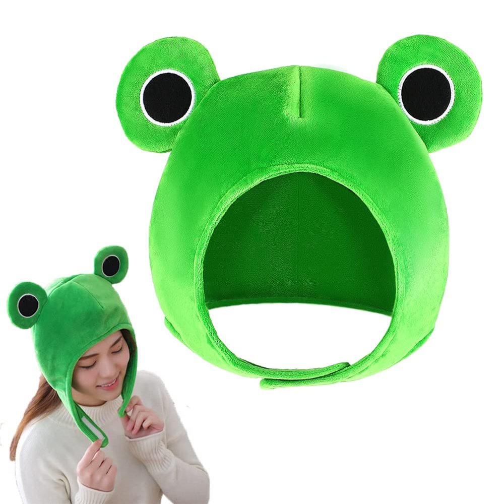 Amosfun Cute Frog Hat Cap Froggy Headband Hat Big Eye Frog Cap Costume Winter Ski Full Headgear for Halloween Christmas Party Dress Cosplay