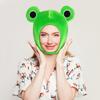 Amosfun Cute Frog Hat Cap Froggy Headband Hat Big Eye Frog Cap Costume Winter Ski Full Headgear for Halloween Christmas Party Dress Cosplay view 3