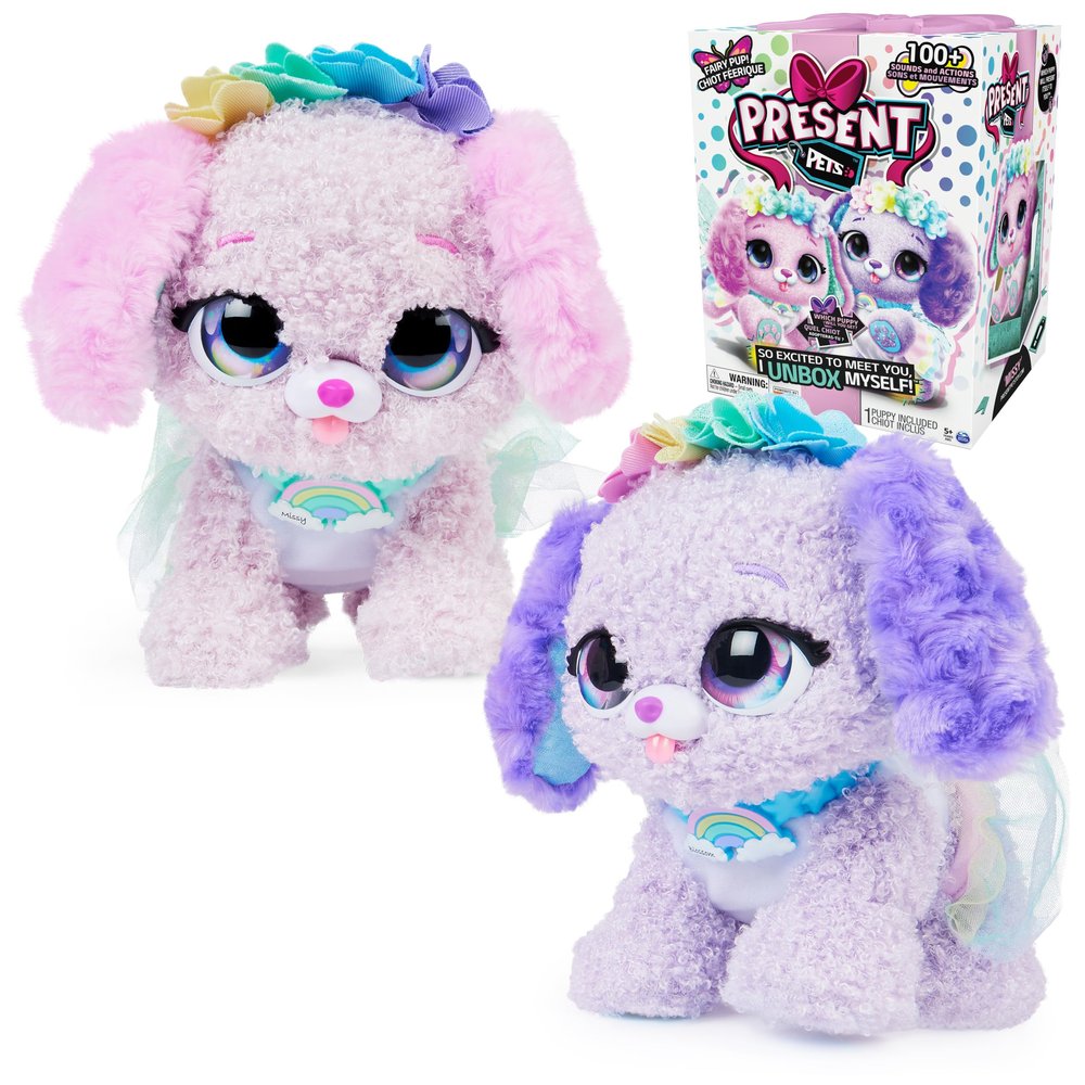 Present Pets, Fairy Puppy Interactive Surprise Plush Toy Pet with Over 100 Sounds & Actions (Style May Vary), Girls Gifts, Kids Toys for Girls