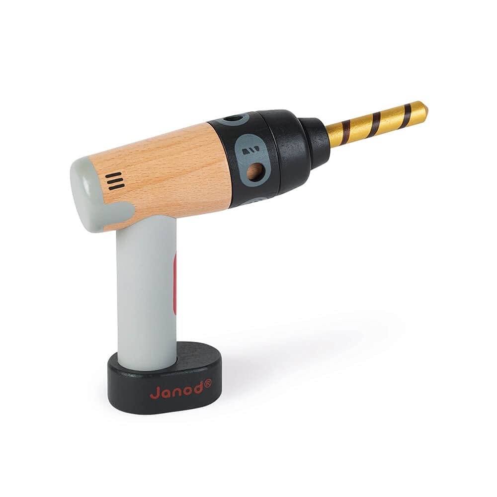 Janod - Brico'Kids Wooden Drill - Imitation DIY Toy - 2 Magnetic Tools, Screwdriver and Drill - Mechanical Drilling Type Selection System - e - FSC Certified - Suitable for Ages 3 and Above, J06474
