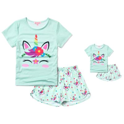 Unicorn Pjs Matching Dolls&Girls Pajama Sets Cotton for American Girls,Size 6 7