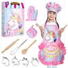 Vanmor Unicorn Kids Cooking and Baking Sets, 11Pcs Kids Aprons for Girls, Kids Chef Hat and Pink Apron, Mitt & Utensil for Toddler Dress Up Chef Costume Birthday Gifts for 3 4 5 6 7 8 Years Old Girls view 1
