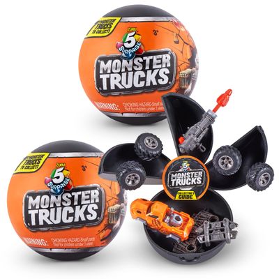 5 Surprise Monster Trucks Series 1 (2 Pack) by ZURU, Miniature Mystery Collectible Capsules, Mini Toy Truck, Battle Toys for Boys, Kids, Teens