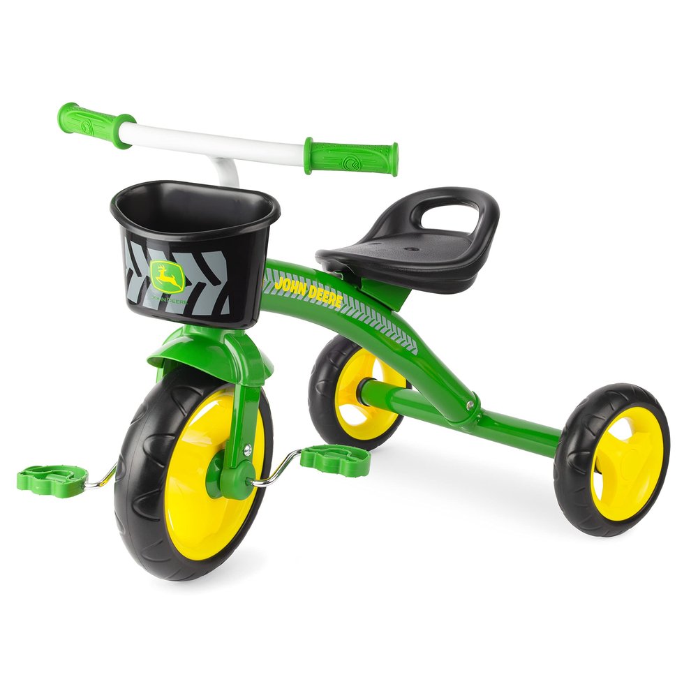 John Deere Heavy Duty Ride On Toys Tricycle with Basket for Kids Aged 2 Years and Up, Green