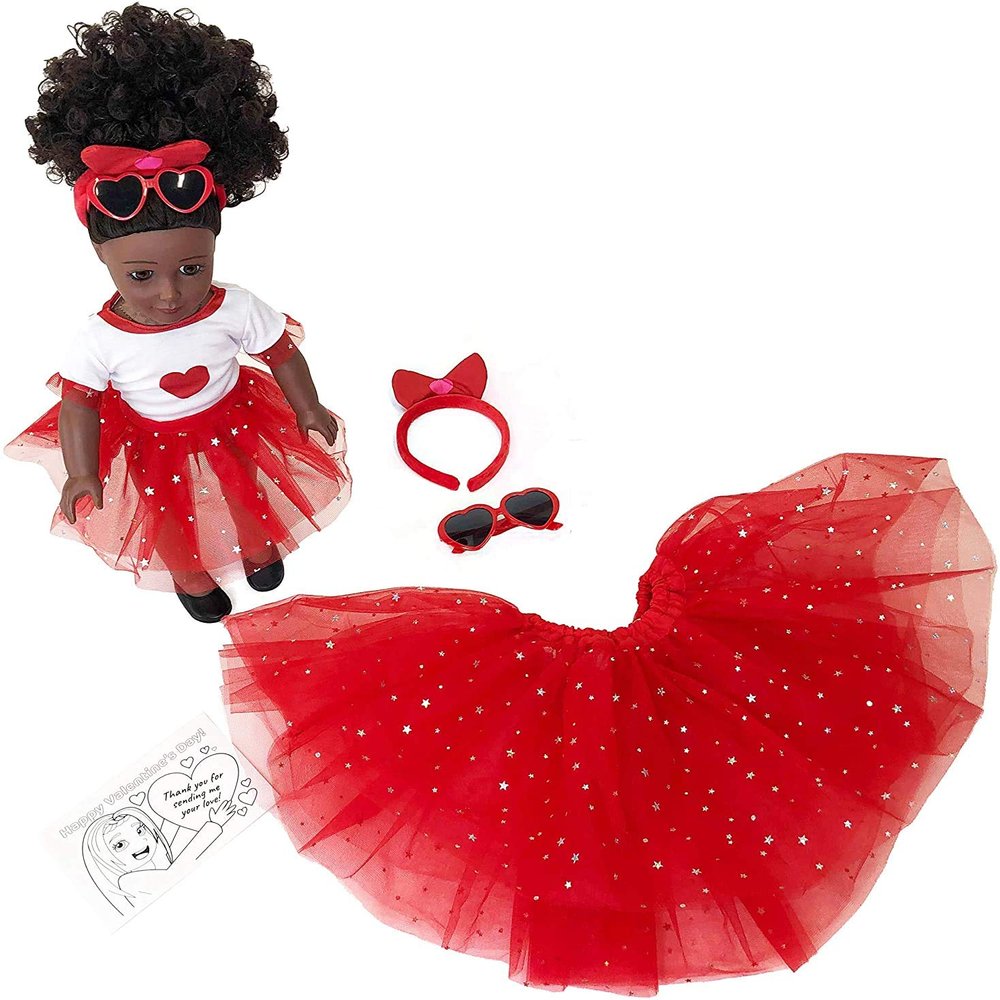 Playtime by Eimmie 18 Inch Doll Clothes and Accessories, Valentine's Day Outfit with Red Tutu Dress & Matching Headband, Clothing Sets & Stuff - Fits American, Generation & Similar 18 Dolls for Girls