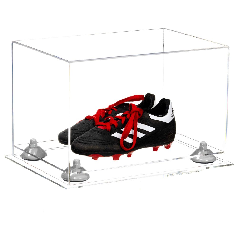 Better Display Cases Acrylic Kids Shoes Display Case - Medium Rectangle Box with Clear Case, White Risers and Clear Base 12" x 8.25" x 8" (A004, V41)