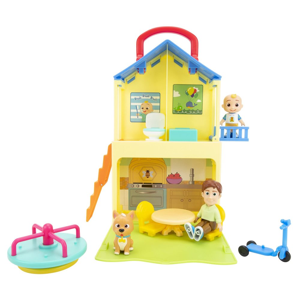 CoComelon Deluxe Pop n' Play House - Transforming Playset - Features JJ, JJs Dad, Bingo The Puppy, and Home Accessories Toys for Kids, Toddlers, and Preschoolers
