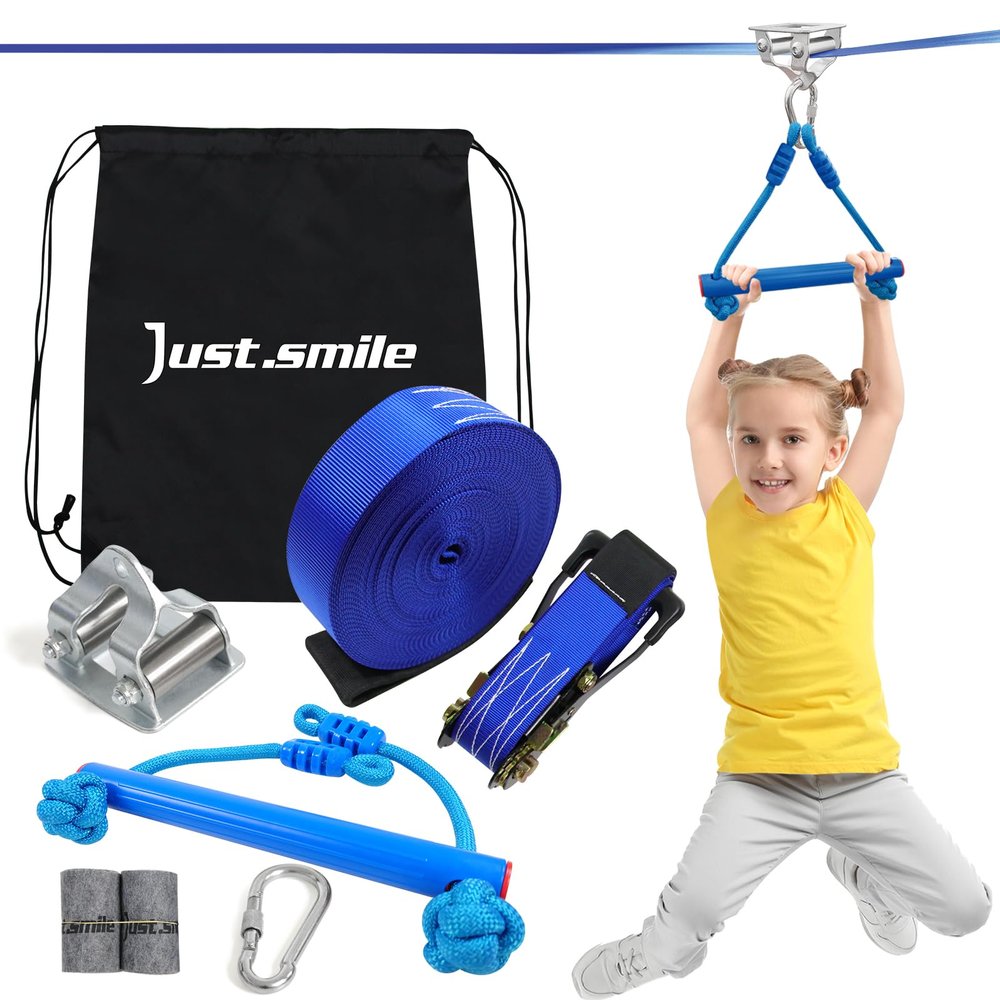 Zip ine Kit for Kids,Stainless steellackline Pulley Slider with Swing seat Zip line,Kids Zipline kit for Backyard with 60ft Ninja Slackline