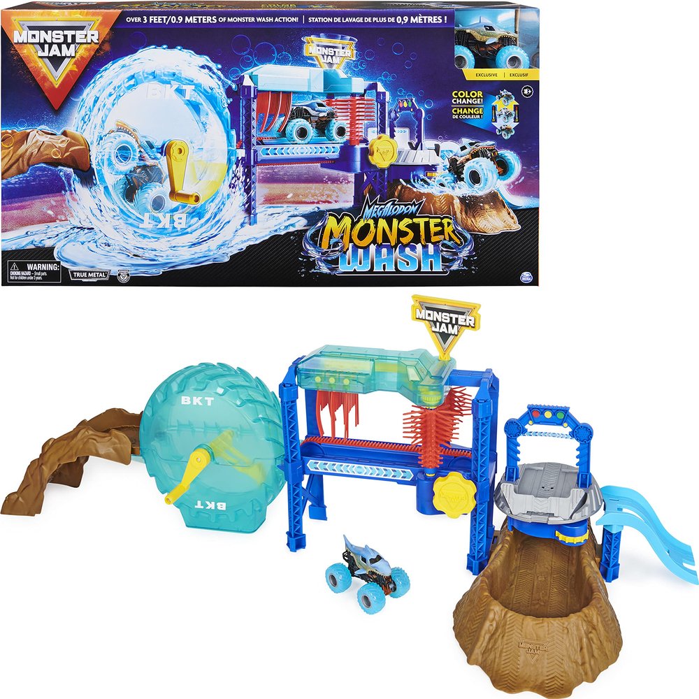 Monster Jam, Megalodon Monster Wash, Includes Color-Changing Truck, Interactive Water Play Kids Toys for Aged 3 and Up