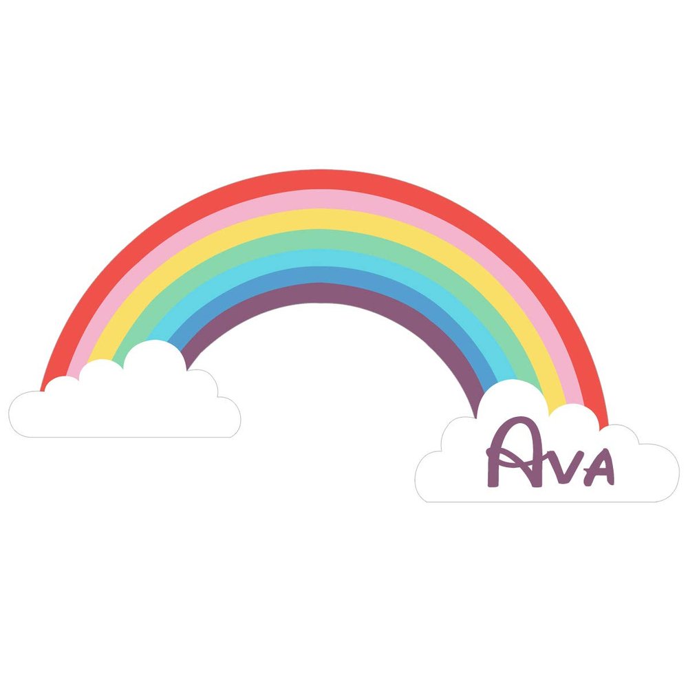 VWAQ Rainbow Custom Name Nursery Wall Decal Personalized Girls Room Sticker Decor Peel and Stick - RB3 (10" H X 20" W, Purple)