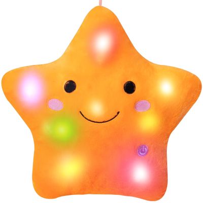 DearSun 13''Creative Twinkle Star Colorful Night Light Plush Pillows Light up Night Stuffed Toys Perfect for Birthday Christmas Holiday Valentines (Orange)